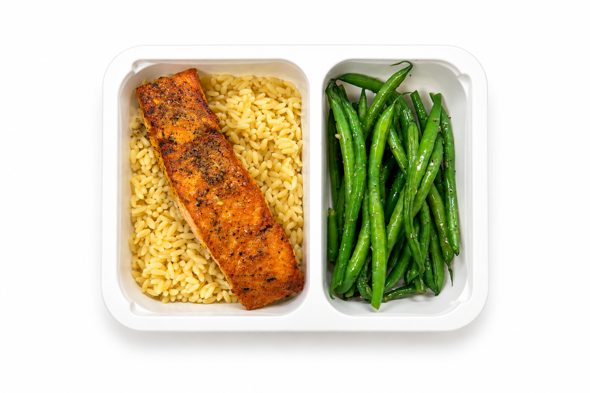 Lemon Pepper Salmon over Orzo